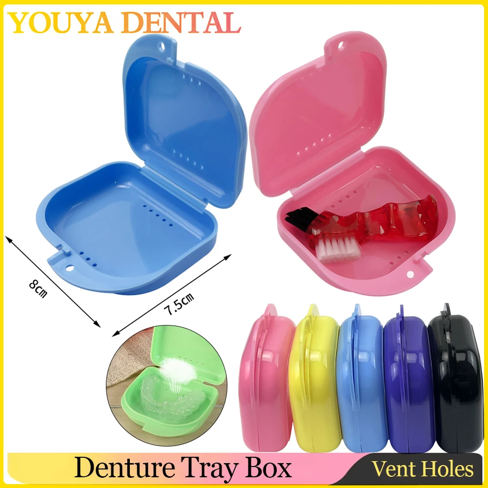 

5pcs Denture Tray Box Retainer Case Vent Holes False Teeth Protective Case Dental Orthodontic Braces Dental Denture Box