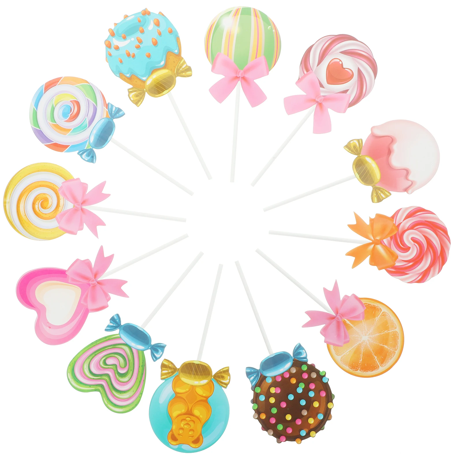 

12pcs Colorful Flag Insert Lollipop Shaped Cupcake Birthday Toppers Decorations Party Dessert Picks Paper Cake Ornament Bright
