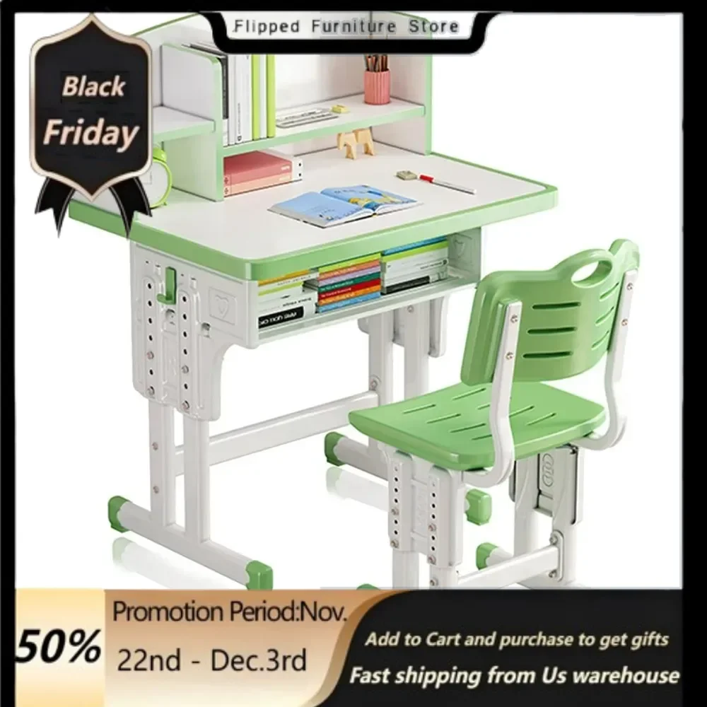 Kids' Table Chair Sets, Children Study Desk Table Computer  with Large Storage Drawer Built-in Bookshelf, Kids Bedroom Furniture