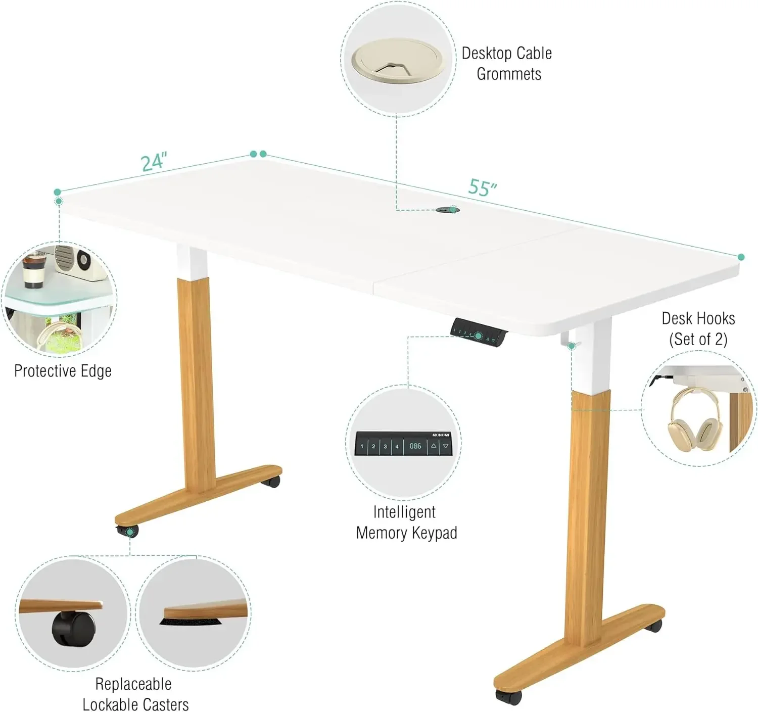 

Monomi-Electric Standing Desk, Height Adjustable Ergonomic Home Office Sit Stand Up 55x28 in