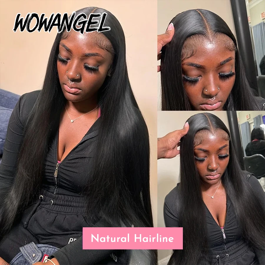 WOWANGEL 250 Dichte 13x6 HD Lace Full Frontal Perücken, natürliche glatte Echthaarperücken, vorgezupftes brasilianisches Haar für Frauen – Detail 4