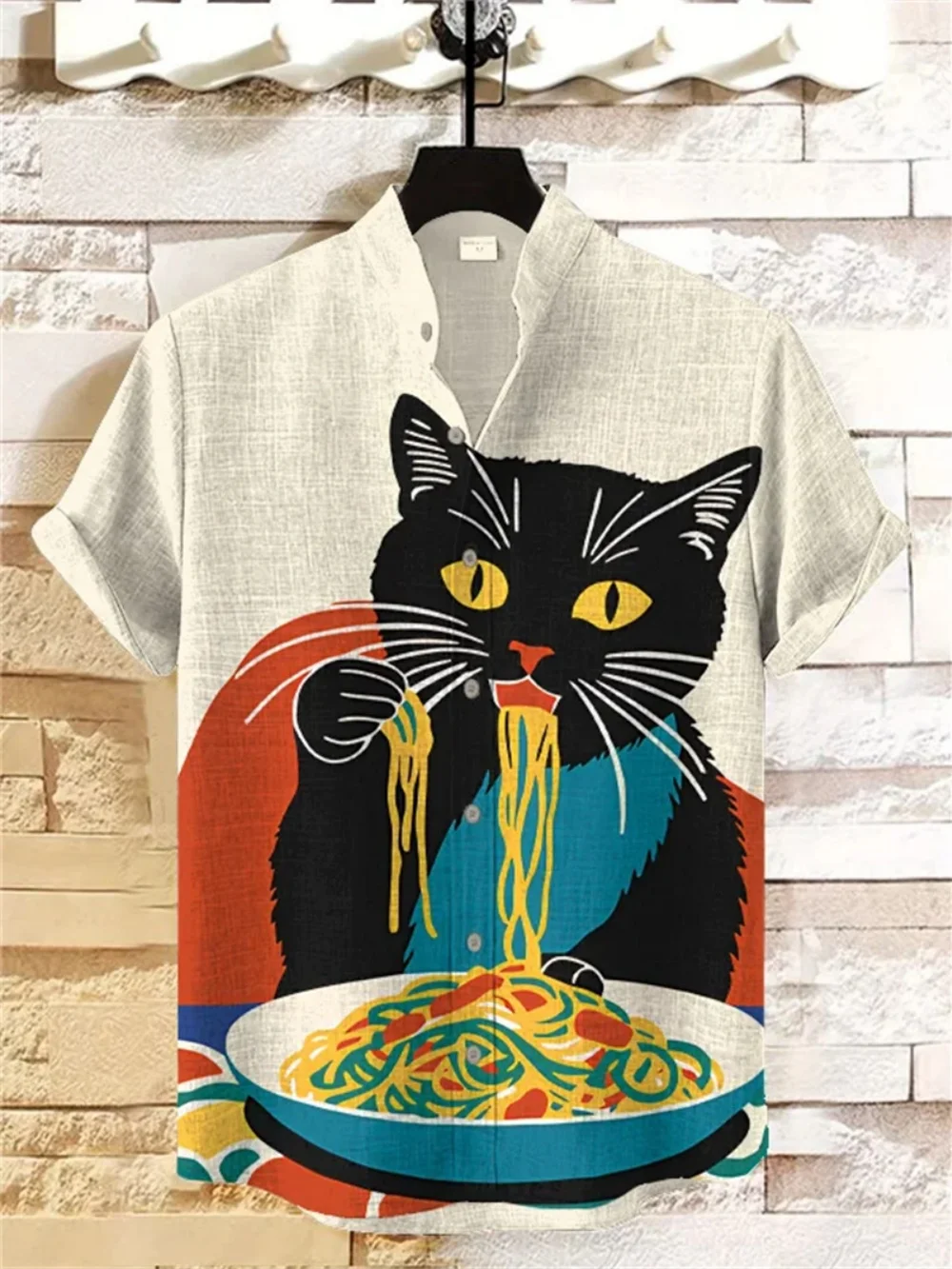 

Men's Fashionable Stand-Up Collar Short-Sleeved Button-Up Cardigan Linen Breathable Hawaiian Beach Comfortable Shirt