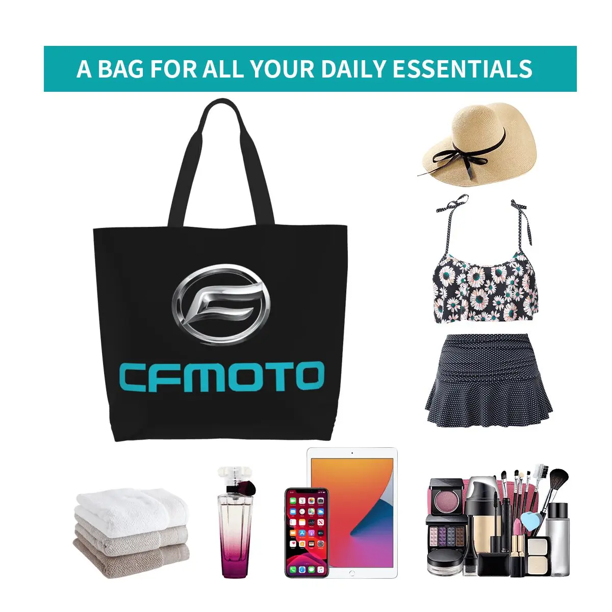 CFMoto Logo Motorcycle Shopping Tote Bag Canvas Large Capacity Shoulder Bags Shopper Grocery Handbag for Women