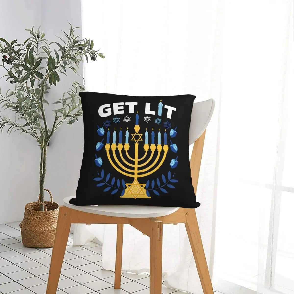 Get Lit Hanukkah Pillow Cases Cushion Cover Vintage Decor Pillowcase for Home 45x45cm