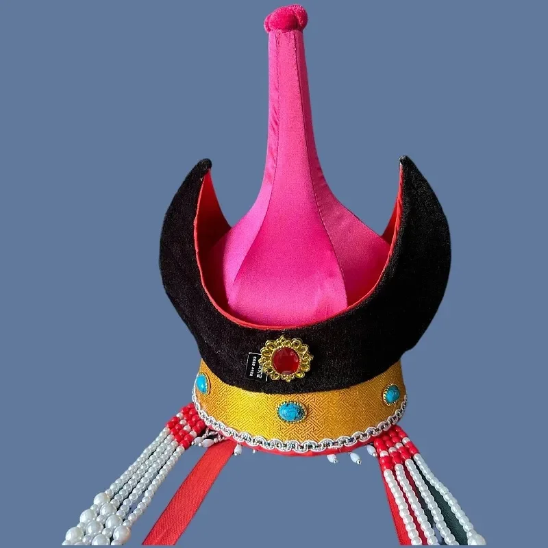 Ancient Female Mongolian Hat For Women Traditional National Dance Headdress Princess Cosplay Tassel  Cap