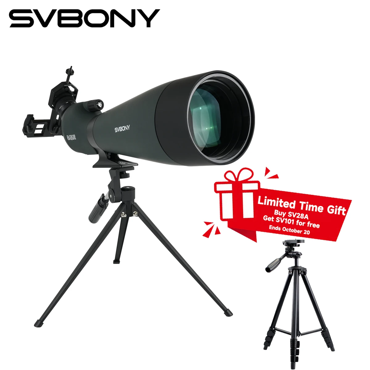 

Svbony SV28A Spotting Scopes 25-75x100/20-60x80 FMC Perfect for Beginners in Archery, for Wildlife Watching, Outdoor Adventure