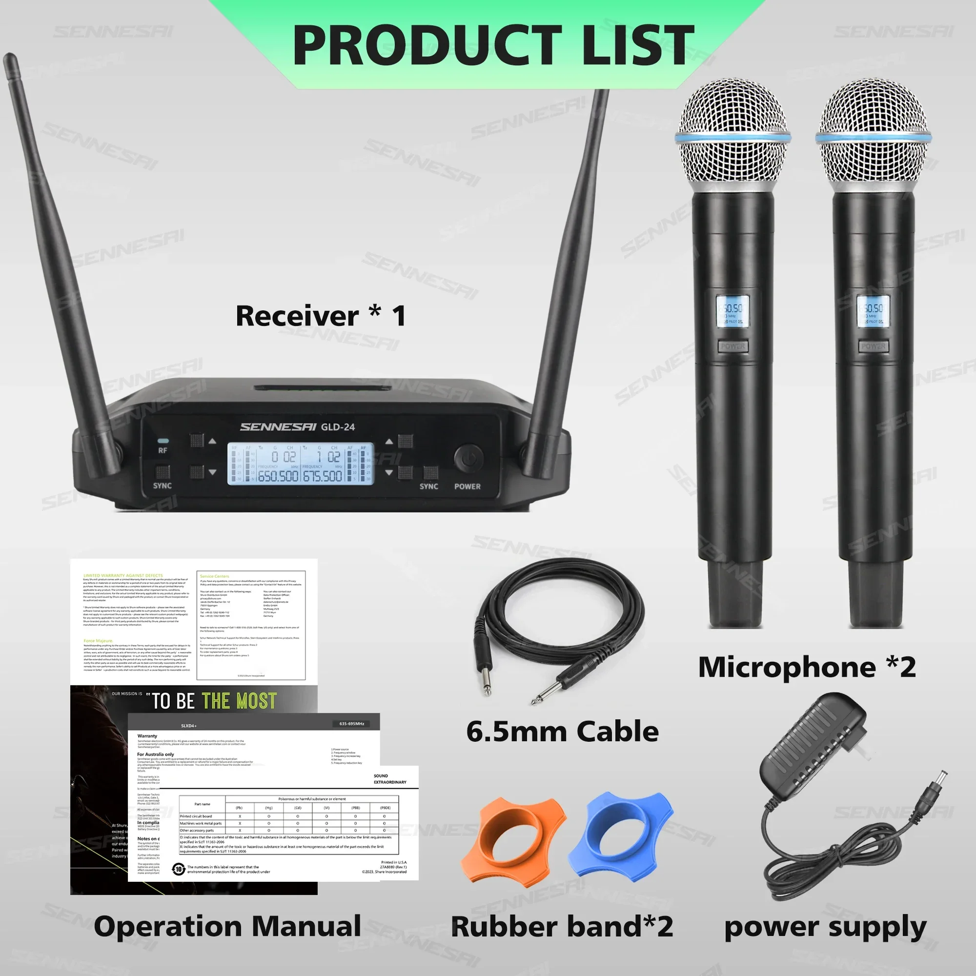 NEW! GLXD-24 Beta58 Professional Dual Wireless Microphone karaoke Home System Stage Performances UHF Dynamic 2 Channel Handheld