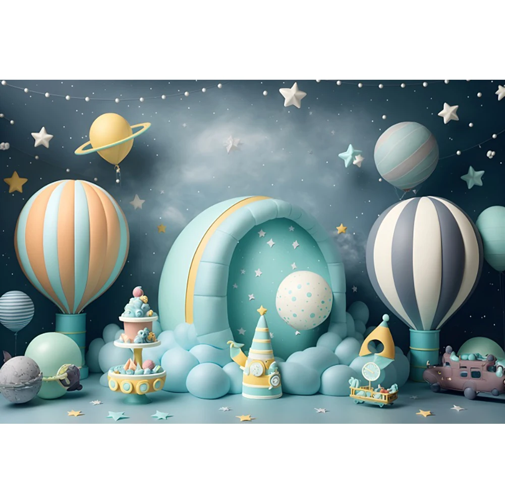 Outer Space Universe Boy Girl Photography Backdrop Astronaut Planet Baby 1st Birthday Party Cake Smash Photo Background Studio