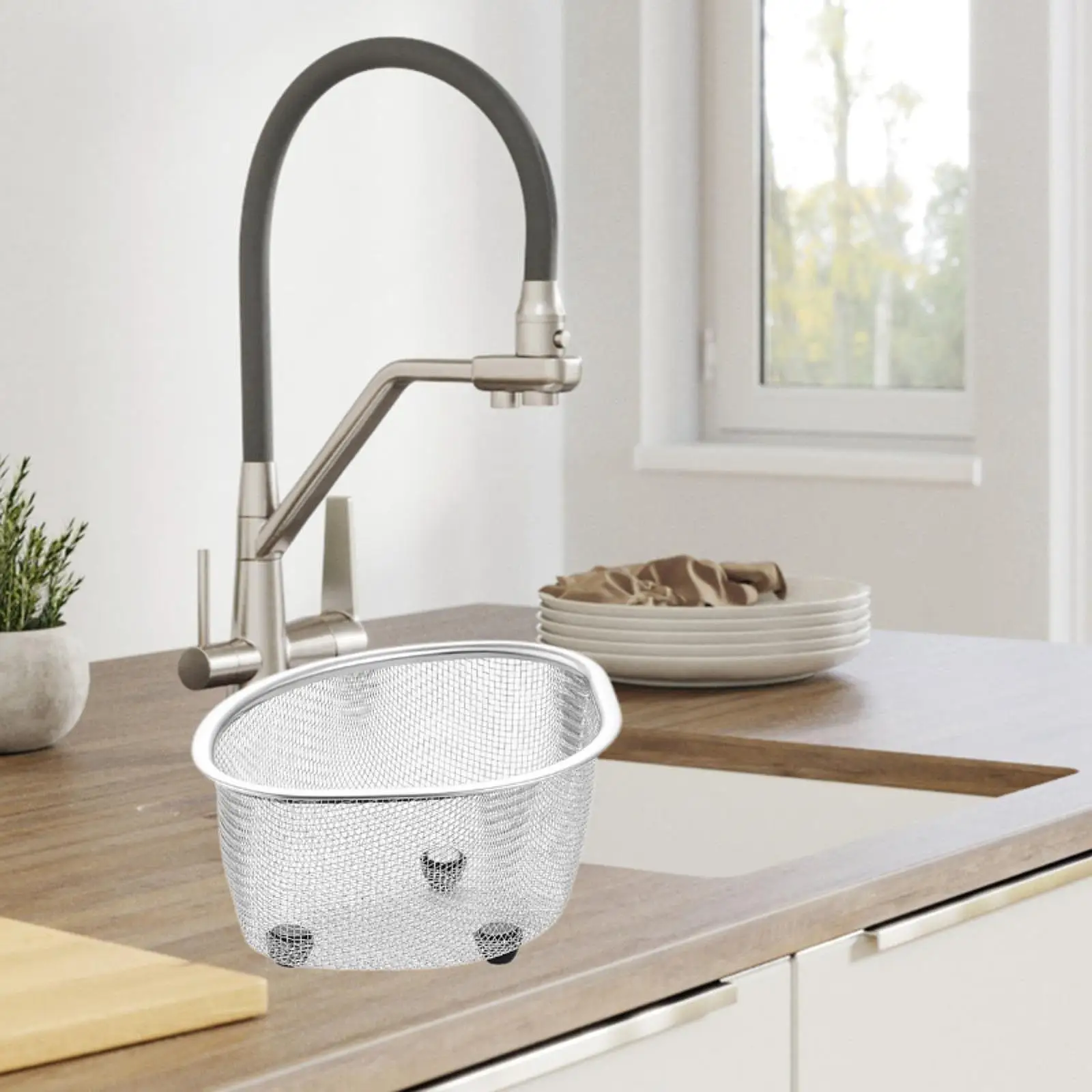 Sink Mesh Colander Strainer Basket Stainless Steel Corner Drainer Basket Compact Holder for Kitchen Sink Accessories