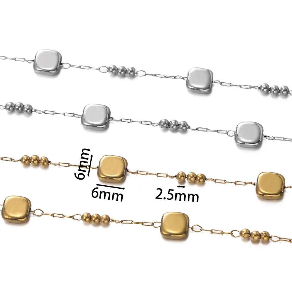 1 mt/paket 6 Stile Edelstahl Quadrat Herz Muschel Form Perlen Ketten für DIY Halskette Armbänder Schmuck Machen Zubehör