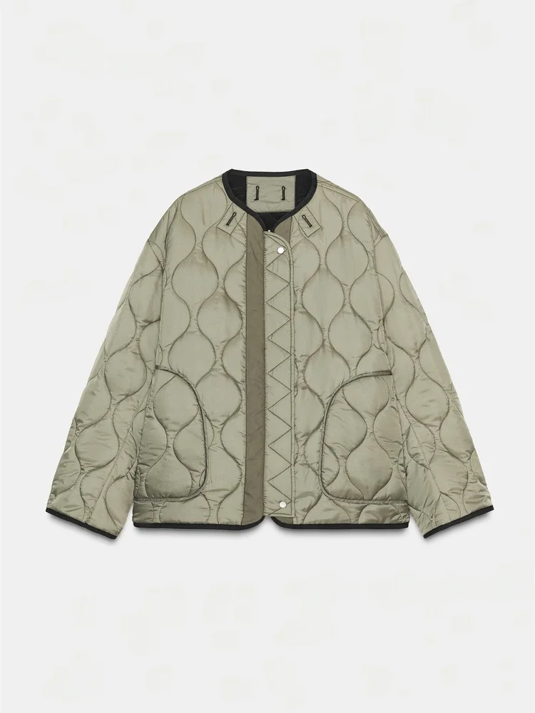 

New Autumn Women's Commuter Sle Loose Double-Sided Wear Thin Cotton Jaet Simple Faion Outerwear Long Sve round Ne