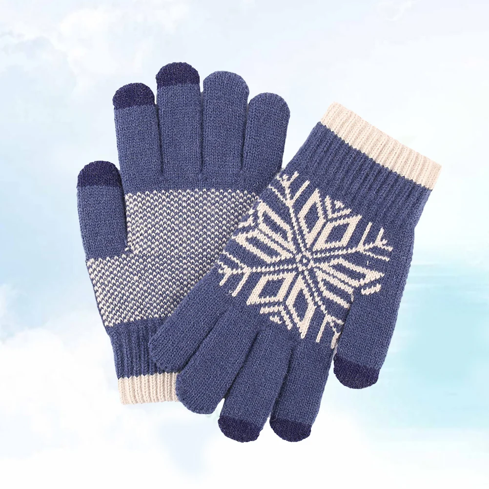 

Thicken Knitted Gloves Screen Touch Simple Warm Anti-Slip Men Outdoor Blue Gloves for Screen Touch Jacquard Glove for Gentlemen