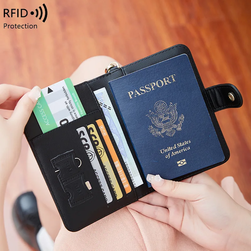 Crocodile Pattern RFID Blocking PU Leather Women Wallet Multifunction Detachable Long strap Passport Bag Purse for Ladies