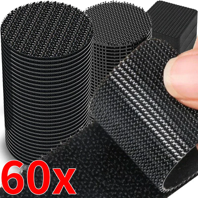 60/2pcs Carpet Fixing Stickers Double Faced High Adhesive Car Carpet Fixed Patches Home Floor Foot Mats Anti Skid Grip Tapes