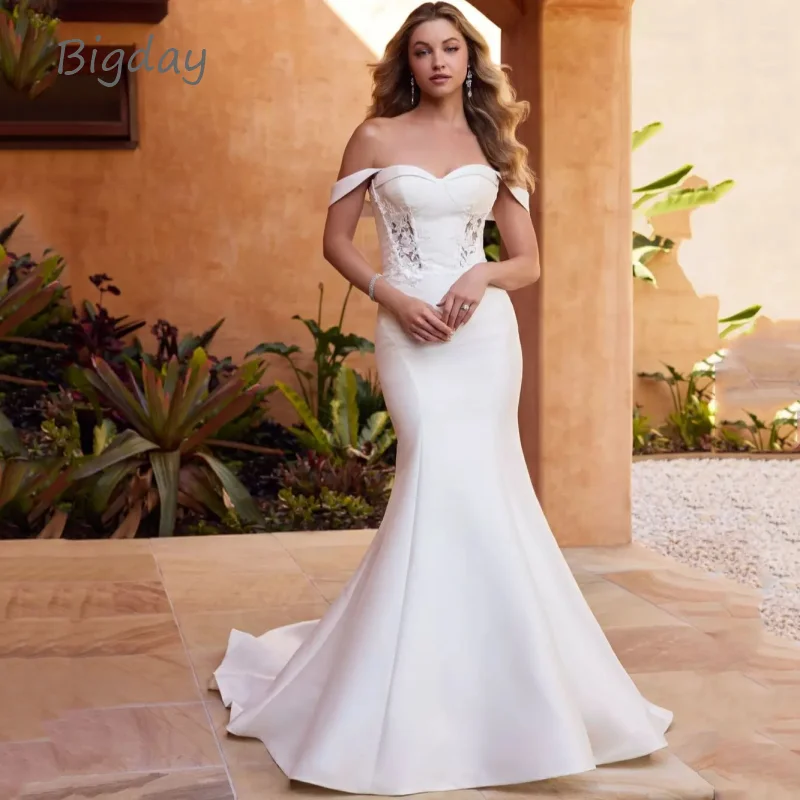 Vestidos De Novia elegantes De encaje para mujer, vestido De Novia De tul satinado con espalda abierta, cola desmontable, sirena, blanco