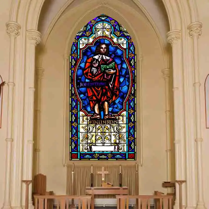 Religious Stained Glass Films,Frosted Window Sticker,Christ Gothic Styles Painting, Church Prayer Room, House of Worship Home