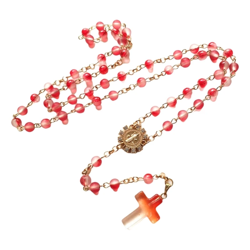 Rosario cuentas cristal para oración cristiana con colgante cruces transparentes, collar, envío directo