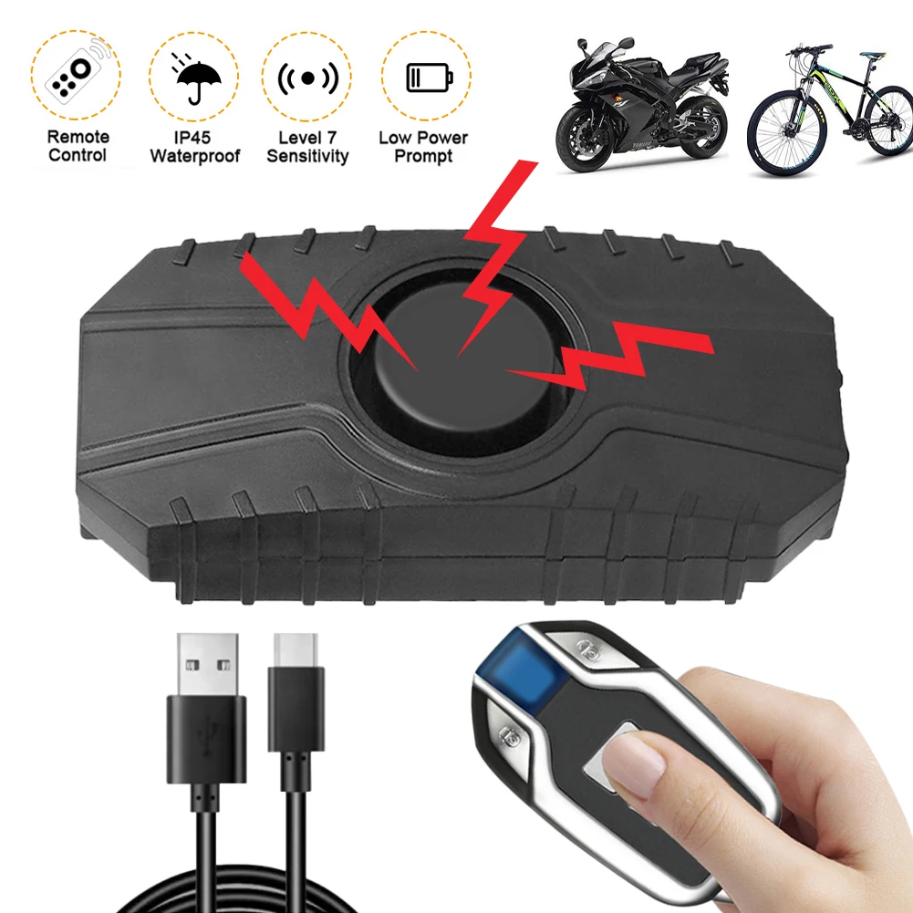 Motorcycle Bicycle Alarm 113dB Loud Vibration Sensing Wireless Anti-Theft Vehicle Security Alarm System With Remote Control