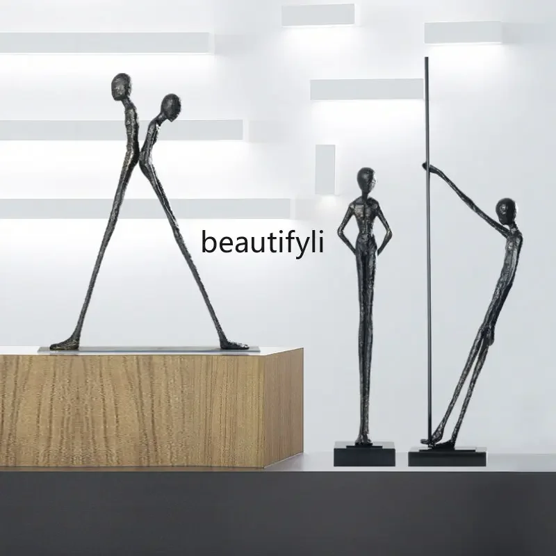 ss 8350  Art Sculpture Sitting Long Legs Figure Decorations Exhibition Hall Abstract Retro Portrait Iron Art Metal Ornaments