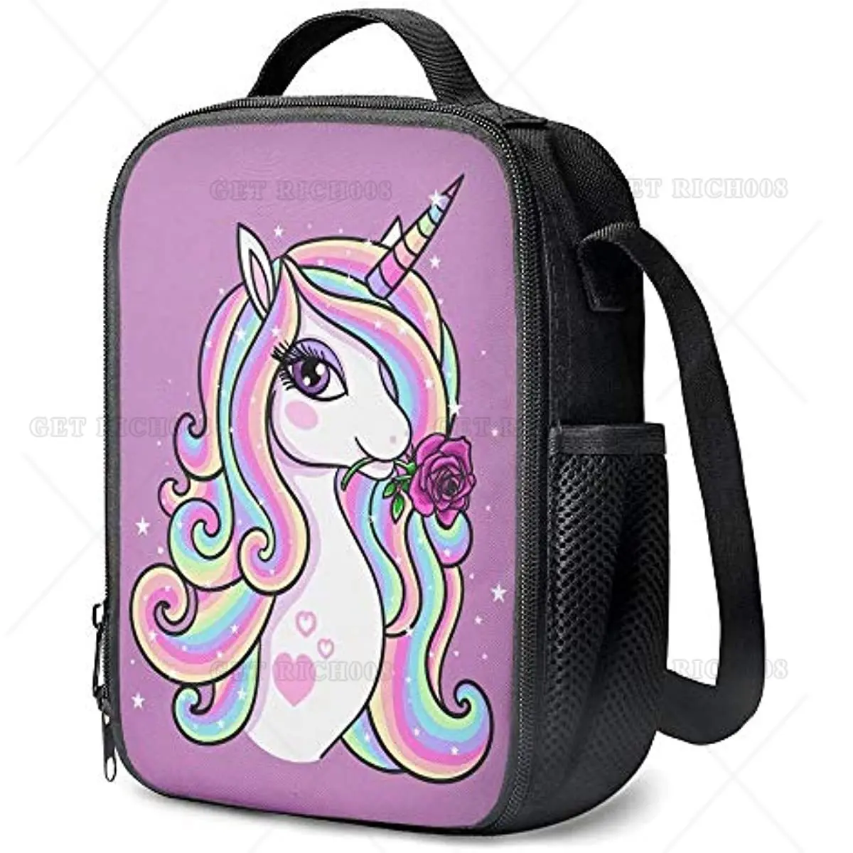 Bolsa de almuerzo DIY con diseño de unicornio y Pony de arcoíris, bolsa de transporte, lonchera escolar aislada, bolsa de aperitivos reutilizable para niñas y niños, Picnic escolar