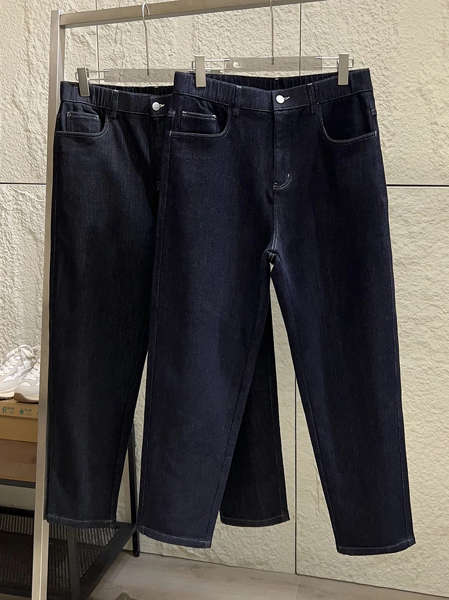

Comfortable Men's Straight Leg Jeans Faded Cotton Polyester Blend Elastic Waist Water Washed Casual Fashion Urban Style