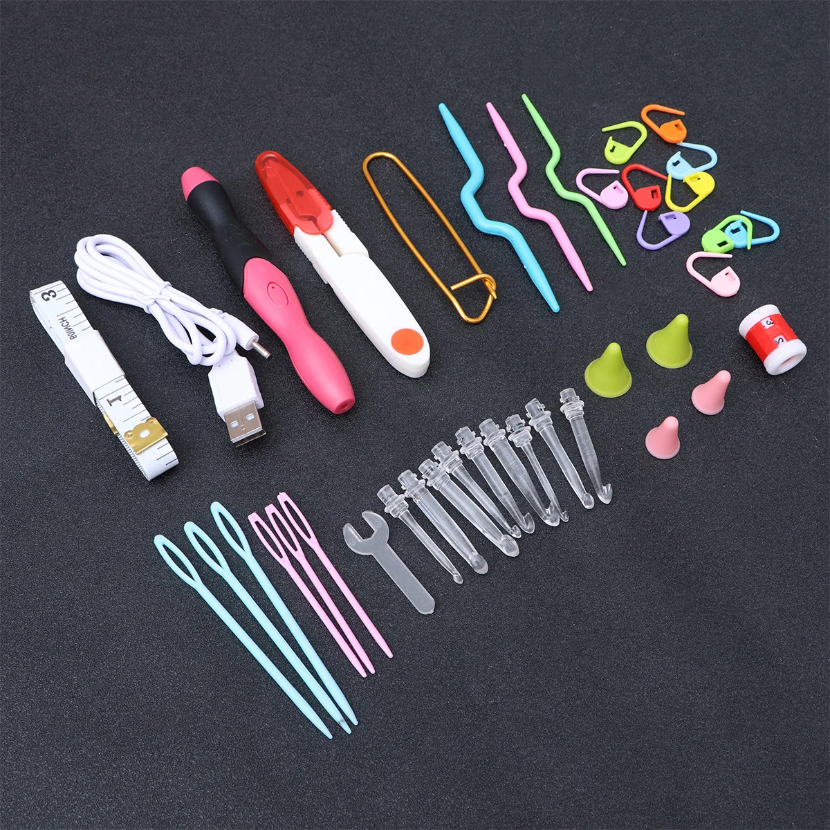 

38Pcs Glow Crochet Needles Set Includes Needle Protector Stitch Markers Storage Case Knitting Tools for Dark Yarn Clear View