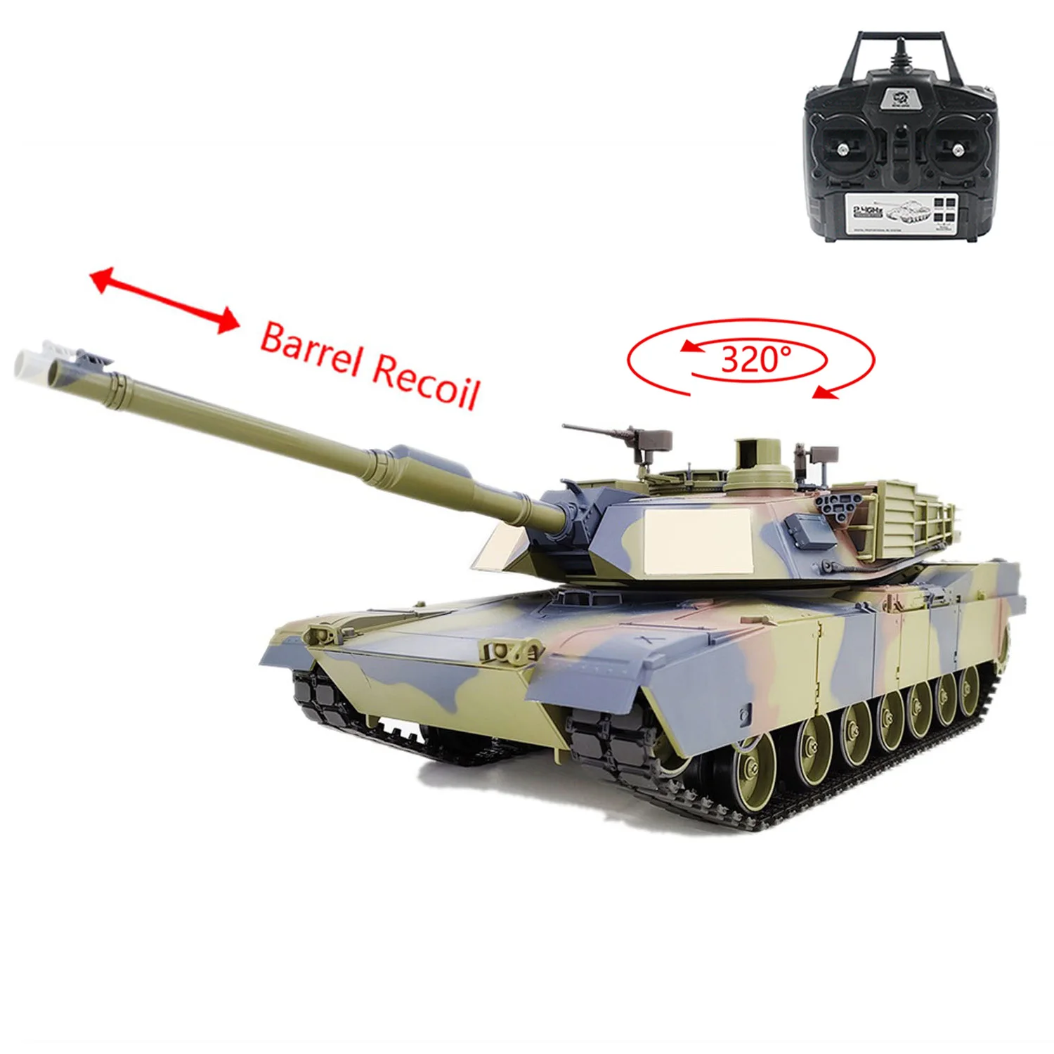 RTR RC tanque 2,4G Henglong 1/16 plástico M1A2 Abrams TK7.0 placa base 3918 coches con orugas eléctricas retroceso de barril torreta de 320 grados
