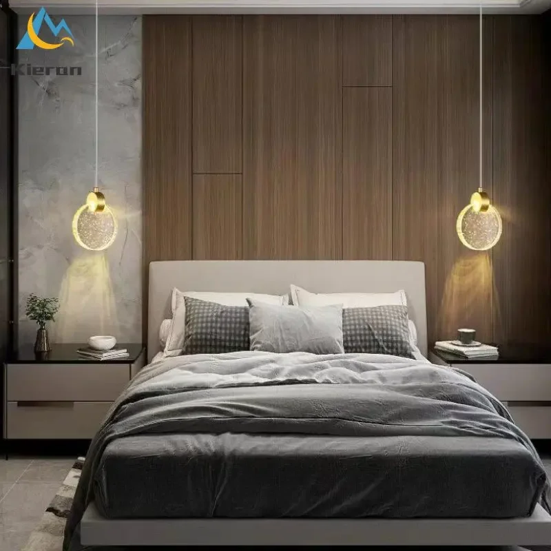 Modern Crystal LED Chandelier Bedroom Study Dining Room Bedside Pendent Lamp Living Room Decoration Tricolor Light Pendent Light