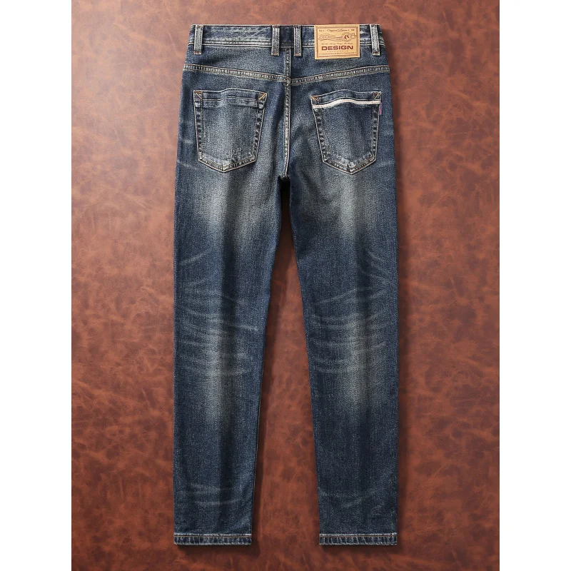 Jeans da uomo in stile europeo e americano retrò, bianco lucido, elastico, vestibilità slim, abbigliamento da uomo moda autunnale