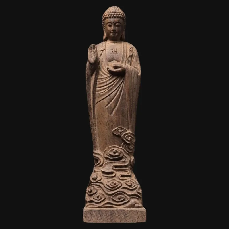 Hand-Carved Wood Shakyamuni Buddha Statue - 7.9