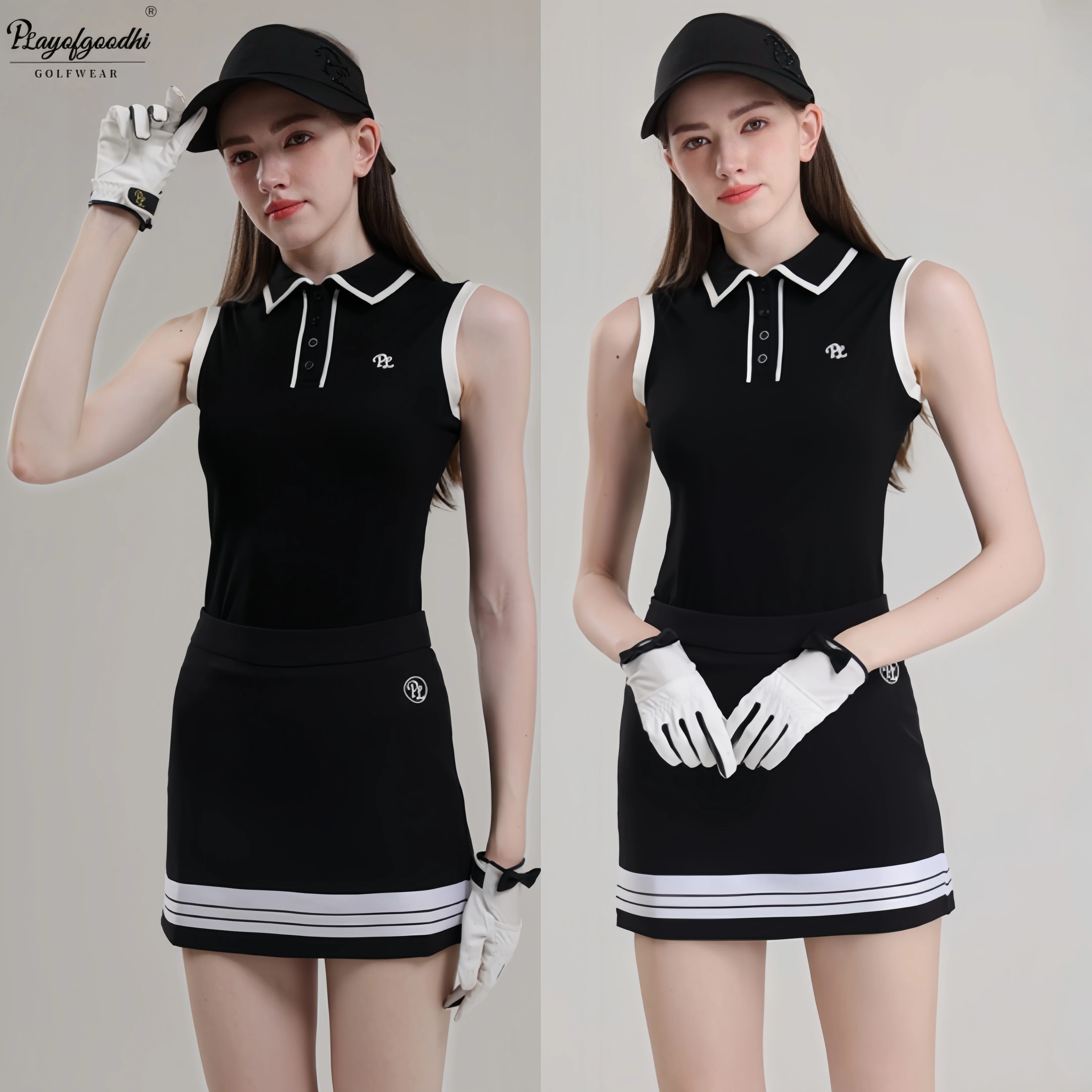 

PLA New Golf Women's Short Sleeve Tank Top Korean Version Slim Fit Golf Skirt Children's Summer Golf Set