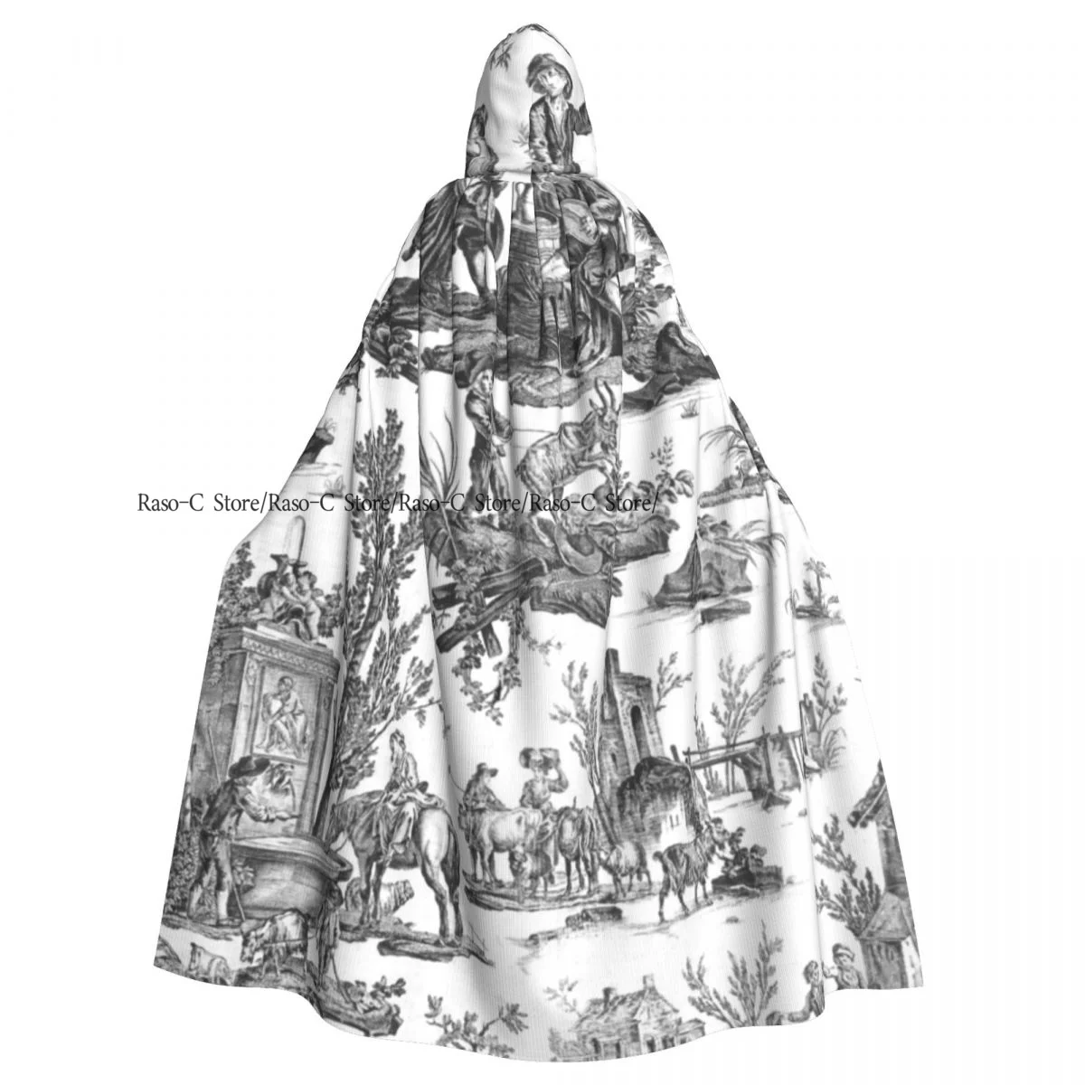 

Unisex Adult Retro French Toile Cloak with Hood Long Witch Costume Cosplay