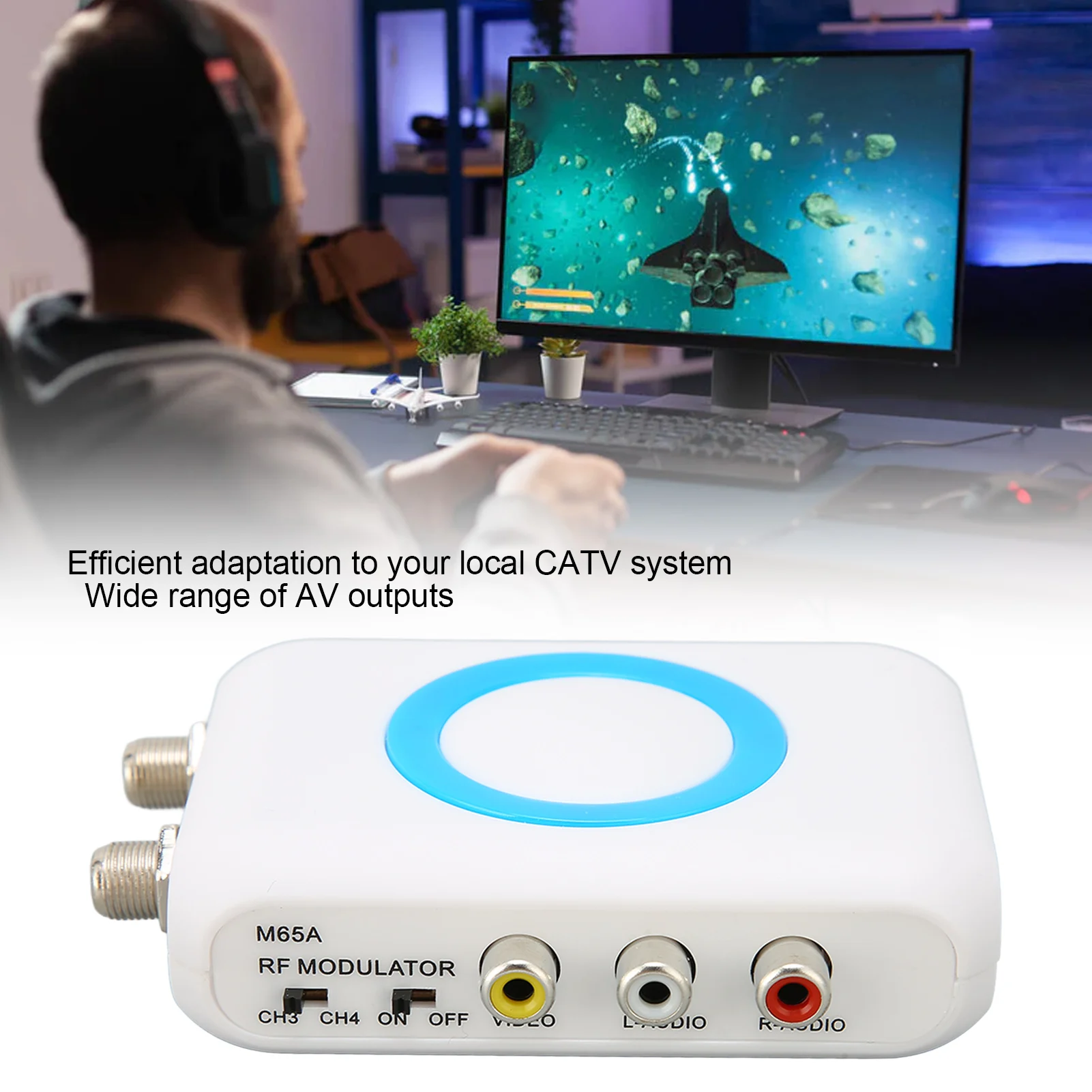 M65A‑NTSC RF Modulator Support AV Output Professional HD VHF Demodulator Converter for CATV System VHF HD Digital Adapter