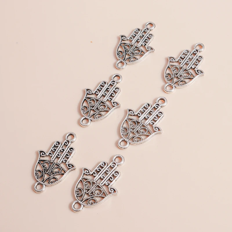 Leslie 30 Stück 15 x 23 mm Antik Silber Farbe Metall Hamsa Hand Charms für DIY Anhänger Schmuck handgemachte Armband Halskette – Detail 6