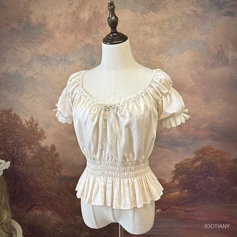 

Japanese Sweet Lolita Blouses Women Cute Ruffles Peter Pan Collar Puff Sleeve Jk Shirts Girls Vintage Kawaii Loose Inside Tops