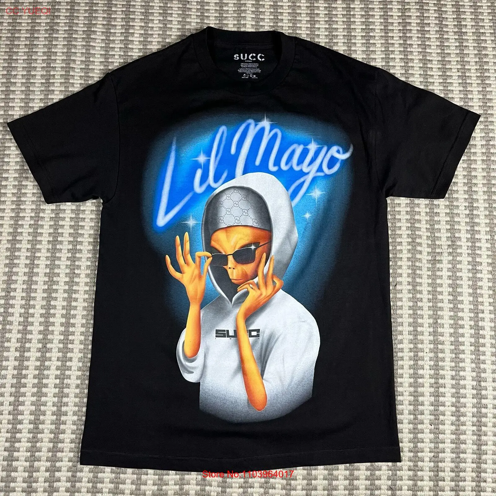 Camiseta SUCC Lil Mayo Black Air Brush para hombre, Sz L, Nueva