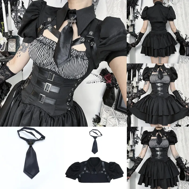 

Y2K Aesthetic Gothic Dresses Women Dark Short Sleeve Top Casual Kawaii Lolita Shirt Versatile Gothic Short Sleeve Dresses New