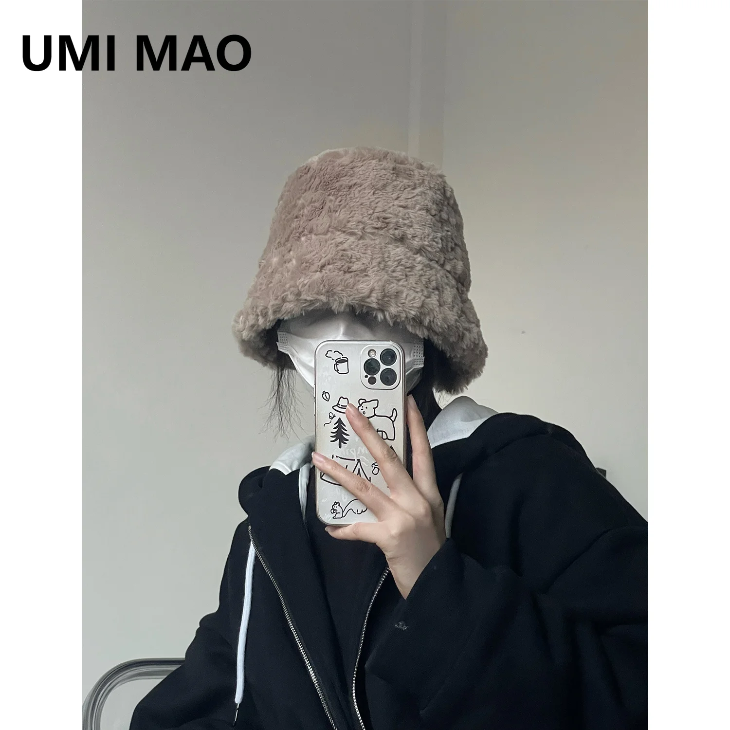 

UMI MAO Dark Hat Niche Style Thickened Warm And Cold Resistant Fur Cloud Show Face Small Plush Fisherman Hats Winter