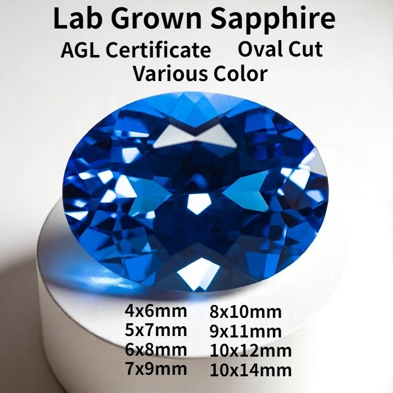 

Овальная огранка, выращенный в лаборатории сапфир, различные цвета, несколько размеров для изготовления ювелирных изделий своими руками, сертификат AGL на выбор