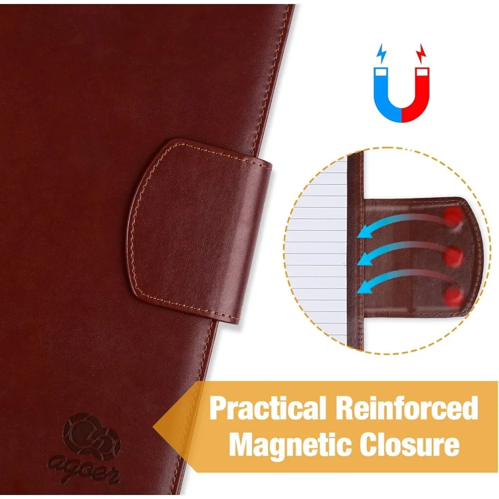 حافظة من جلد البولي يوريثان، حافظة تخزين مجلدات جلدية مقاس A4 مع غطاء إغلاق مغناطيسي، مجلد استئناف الأعمال مع Pe فاخر