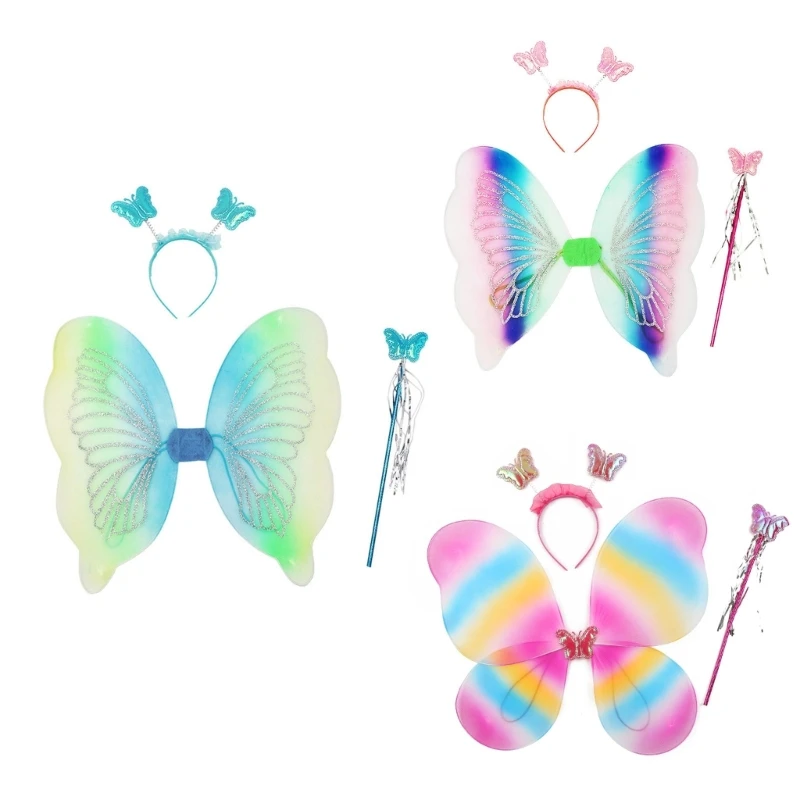 

1Set Wings for Girls Cute Angel Wings Fairy Wings with Wand Headband Glitter Halloween Cosplay Wings Dress Up Props Dropshipping