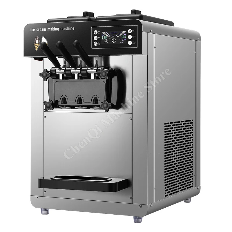 Коммерческая машина для мягкого мороженого, 1500 Вт, производительная емкость 6,6–7,9 галлонов в час, бункер 2x6 литров, 3 вкуса, ЖК-панель