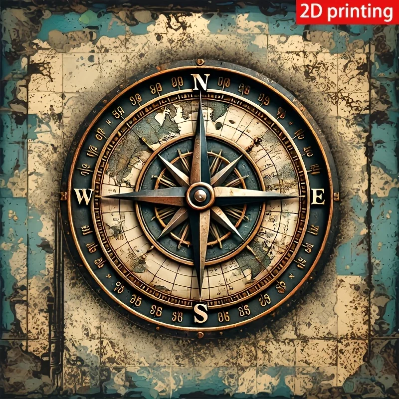 2D Flat - 2D Nautical Compass Wooden Round Wall Art, 8X8 Inches - Vintage Circular Wooden Decoration, Easy to Hang, Suitable for