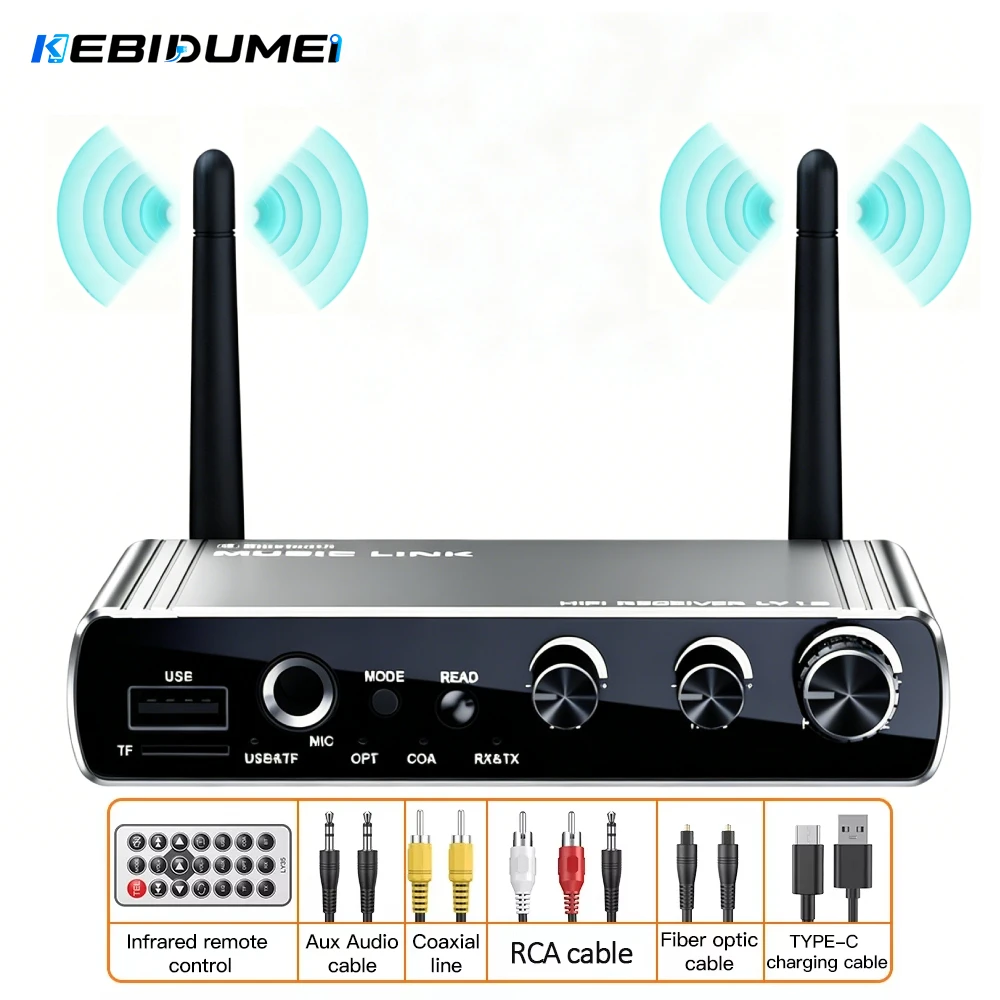 KEBIDUMEI Bluetooth 5.4 Transmitter Receiver 3.5mm Optical Coaxial Wireless Music Audio Adapter 6.5MM Remote Control For TV PC