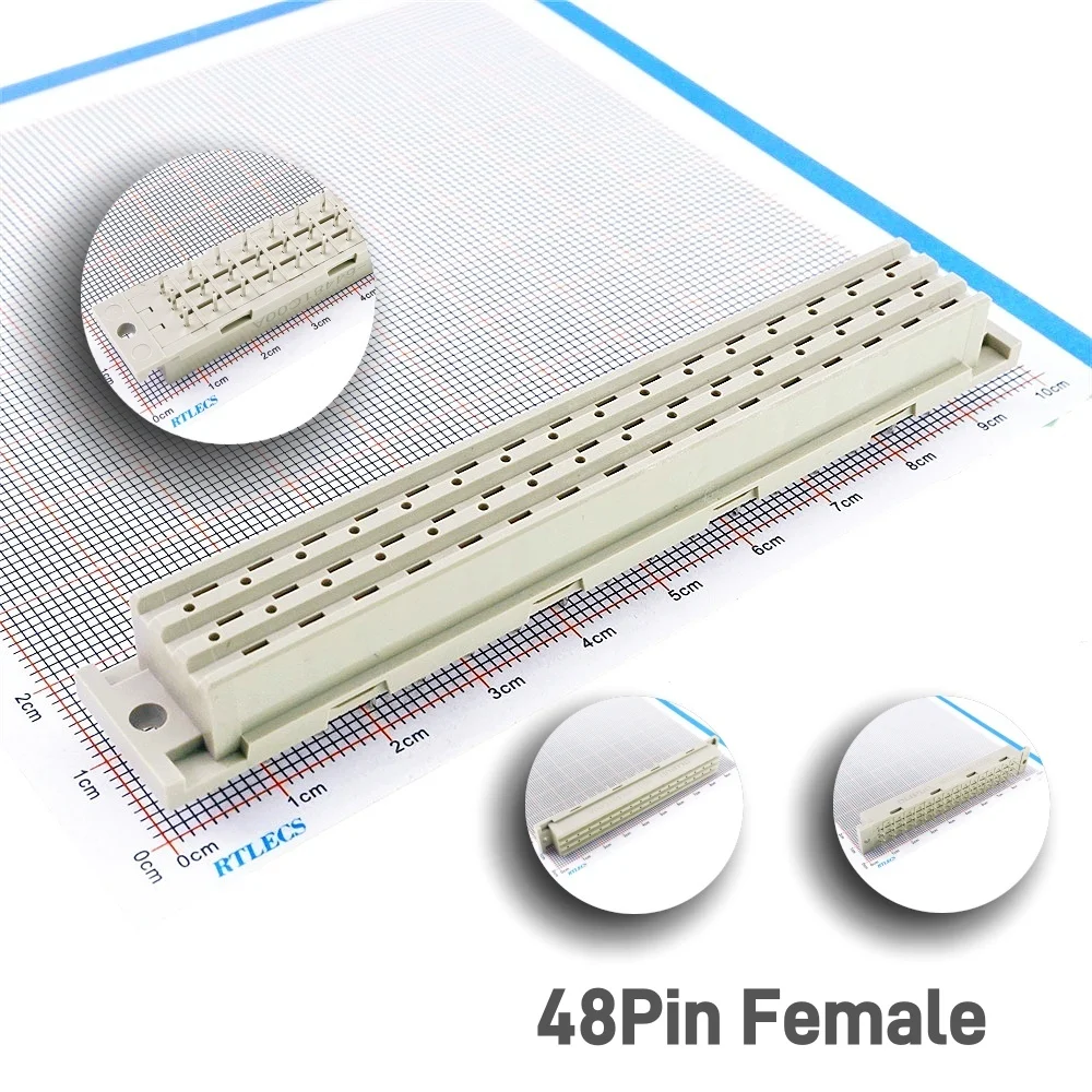 5.08mm Pitch DIN 41612 Connector 3 Rows 48 Positions 5.6A Male Right Angle  Female Socket Vertical Through Hole 3x16 Pin DIP