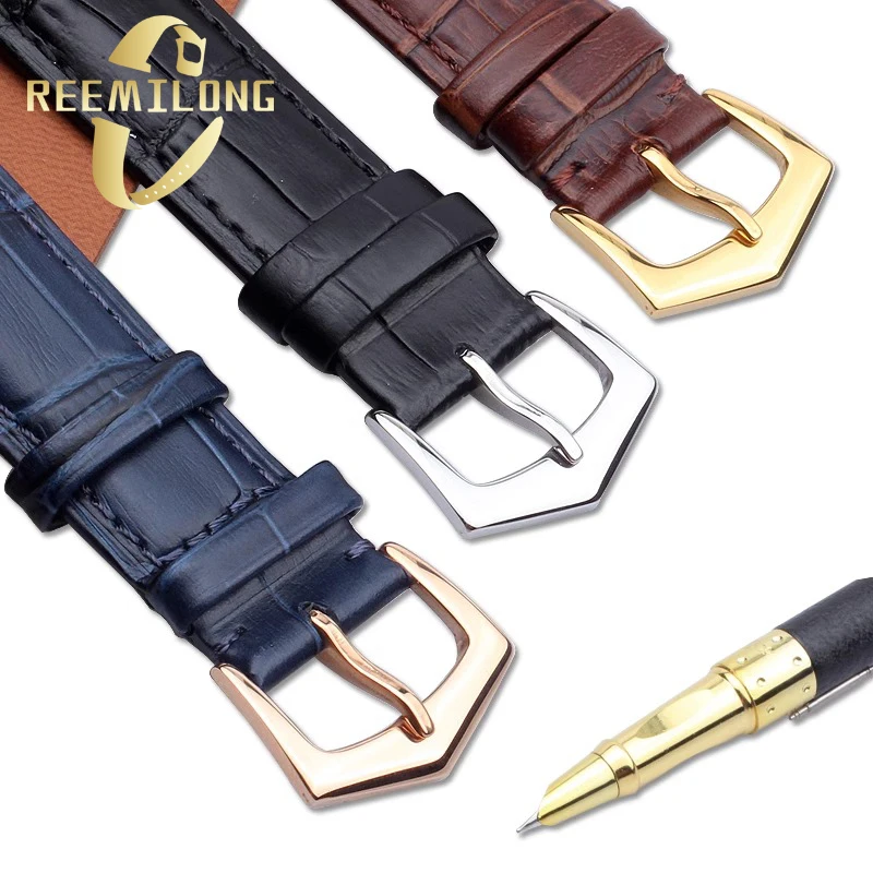 First layer cowhide watch strap For Patek Philippe 18mm 19mm 20mm Black brown white blue watchband silver rose gold pin buckle