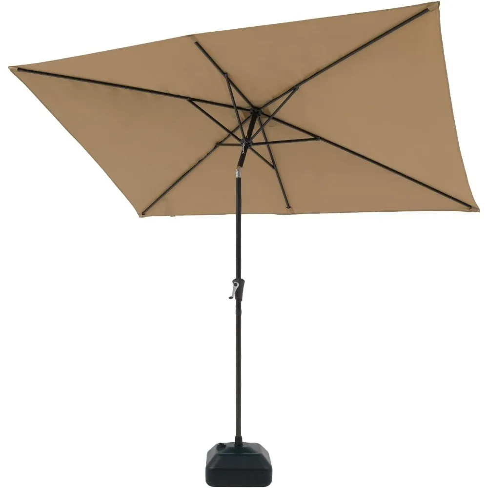 6.5 x 10 ft Rectangular Patio Umbrella with Base, Outdoor Table Market Tilt Umbrella with Stand, Beige