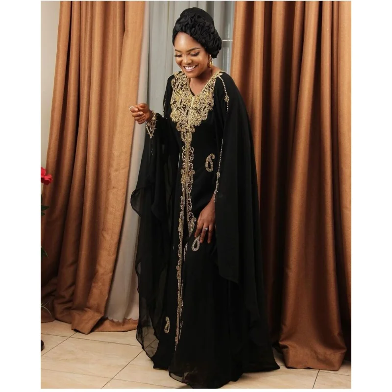 

Black African Dress Bridesmaid Modern and Elegant Dubai Morocco Kaftan European and American Fashion Trend