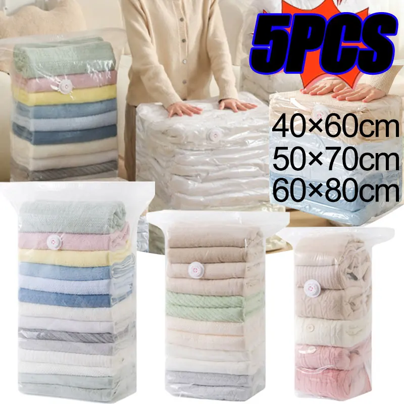 

5/1PCS Cubic Vacuum Storage Bags For Clothes,Space Saving Bags Storage Vacuum Seal Packet,Folding Compressed Organizer Bag