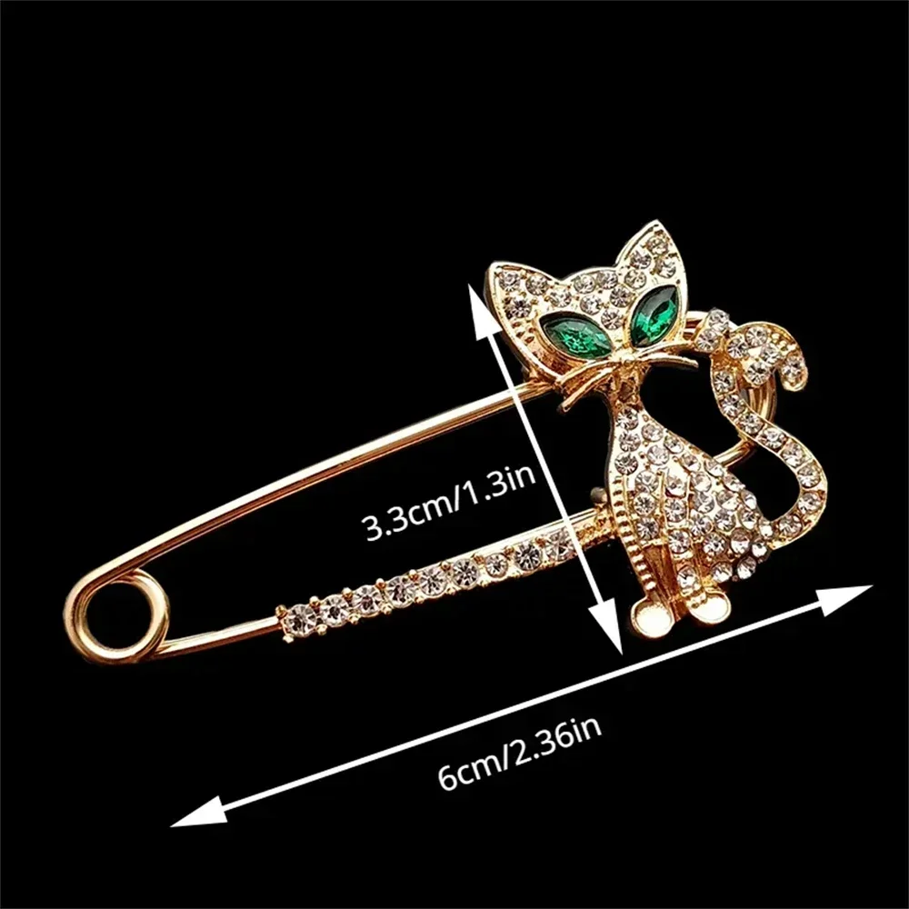 Lovely Crytal Cats Brooches Women Alloy Rhinestones Safety Pin for Dress Neckline Shawl Accessories Fashion Jewelry Gift view 6